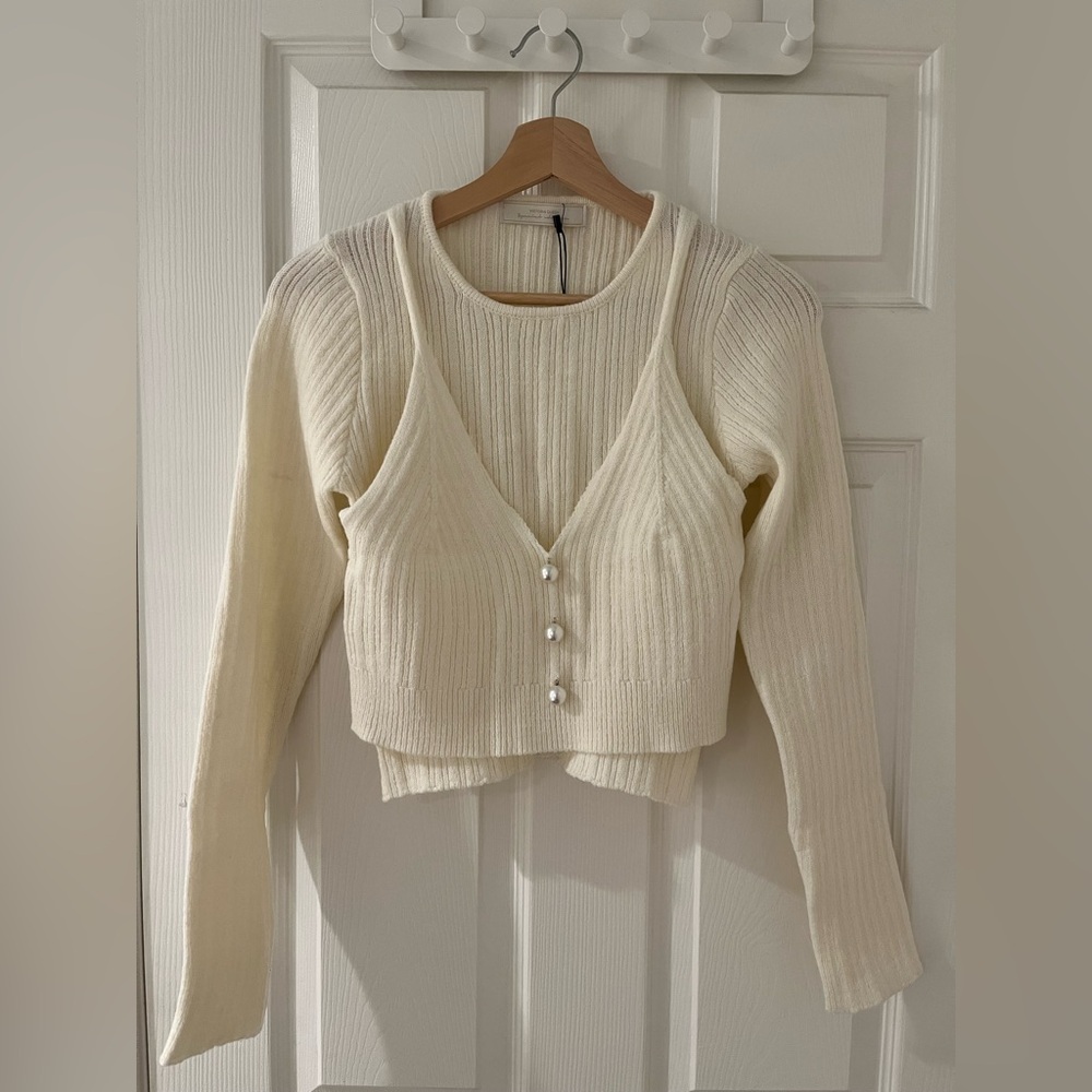 Cream Ribbed Knit with Pearl Buttons